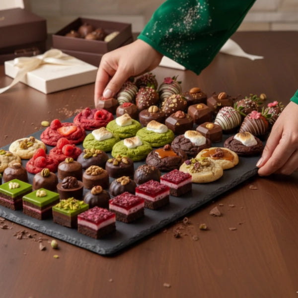 Home-made chocolate and ganache creations including truffles, fudges, bonbons and cocoa creation by home-baking women in Morocco. Artisana Hub